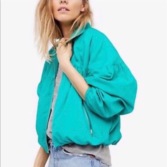 Free People Balloon Green Bomber Zip Up Jacket - Picture 3 of 8